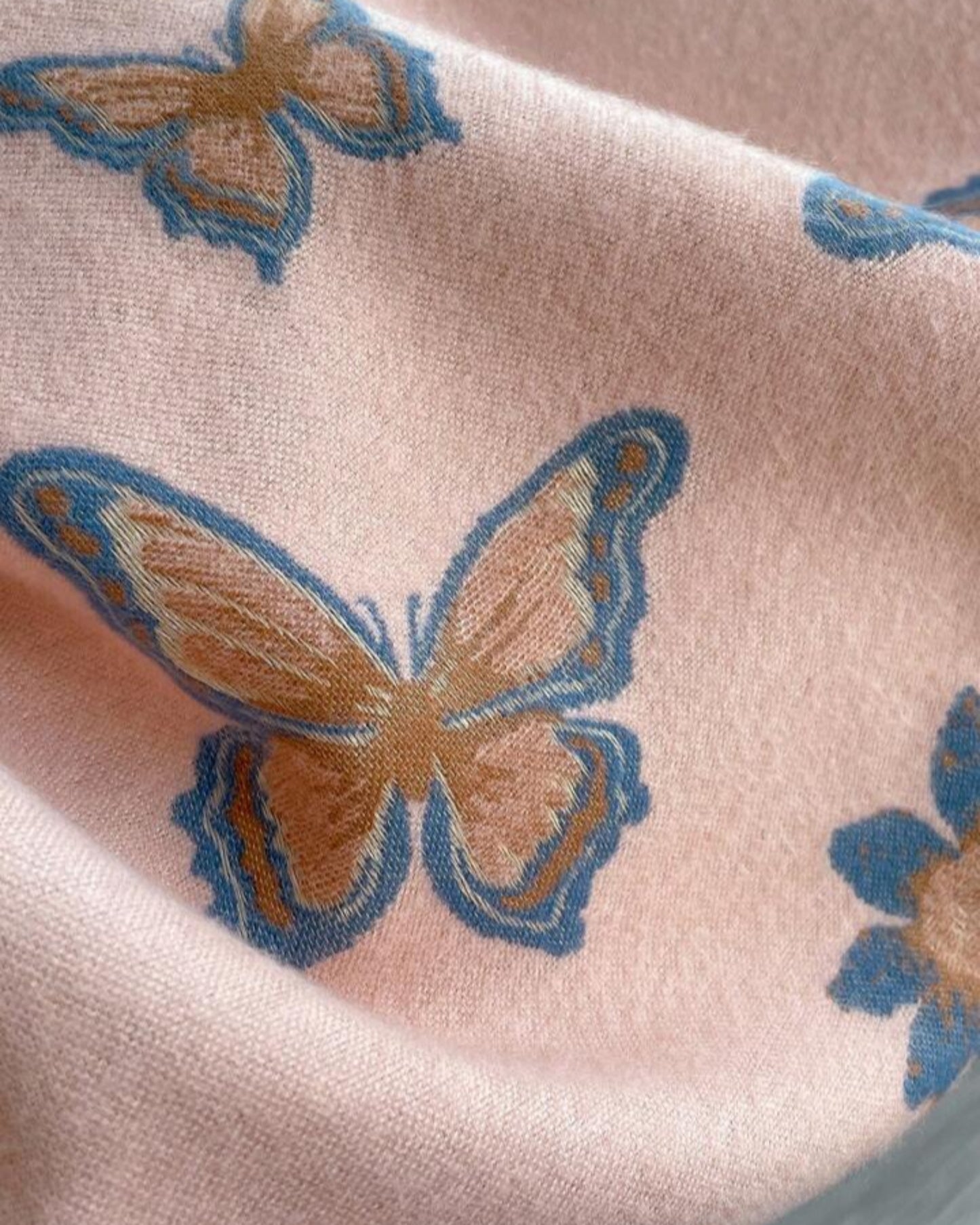 Blush Butterfly & Floral Reversible Cashmere-Feel Wrap