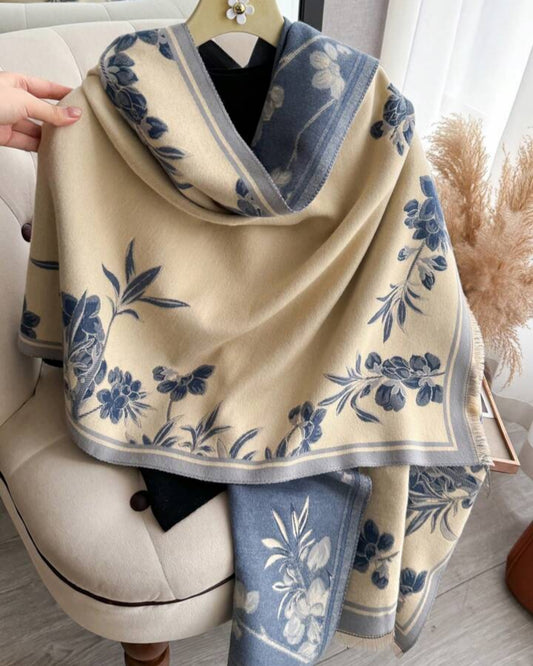 Classic Ivory & Indigo Floral Wrap