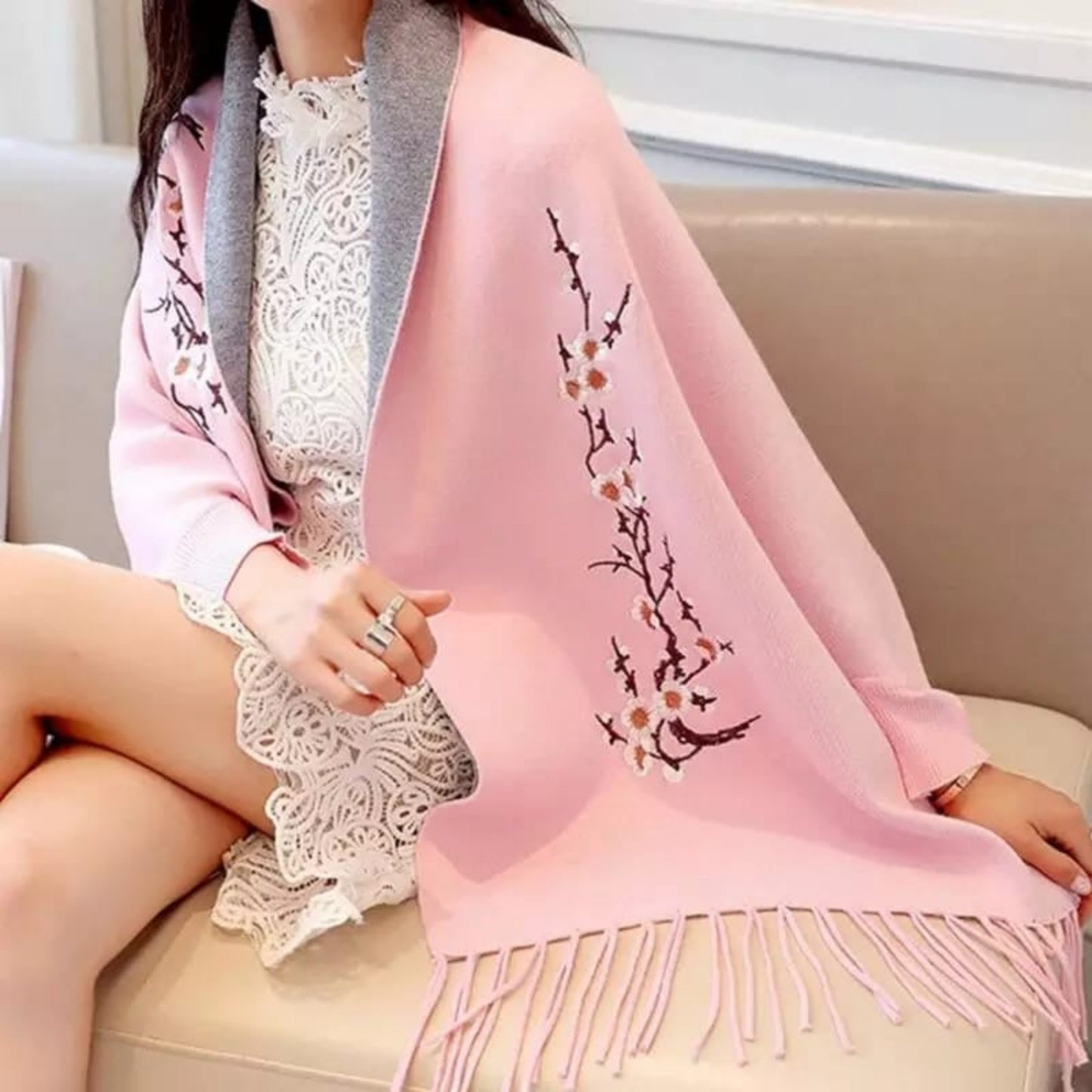 Classic Reversible Wool Blend Shawl Wrap