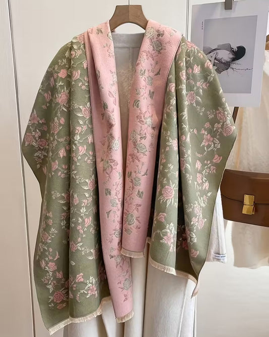 Enchanted Rose Two-Tone Fringed Wrap