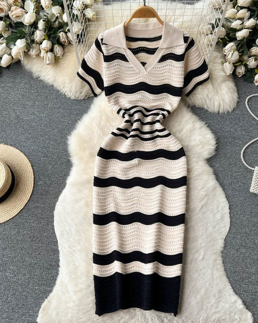 Jeff Elegant Wave Pattern Midi Dress