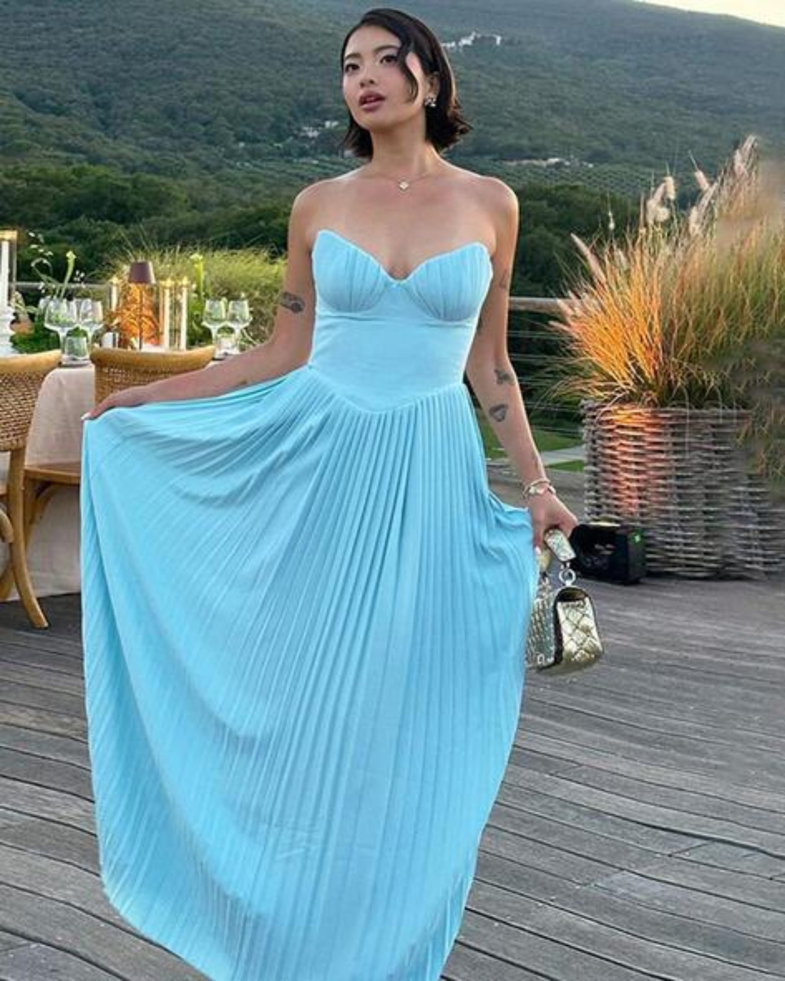 Macreal Elegant Pleated Strapless Maxi Dress || Westery Fashion House