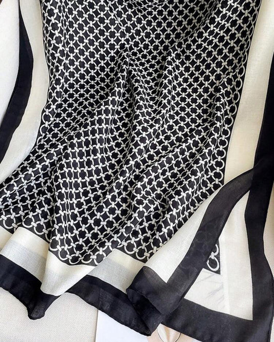 Monochrome chain print cotton stole with black and white border made from soft viscose fabric