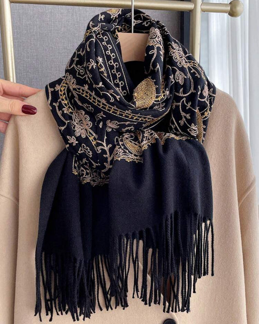 Regal Noir Embroidered Winter Stole