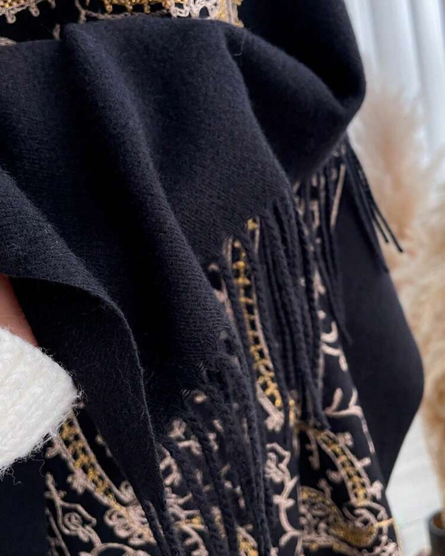 Regal Noir Embroidered Winter Stole
