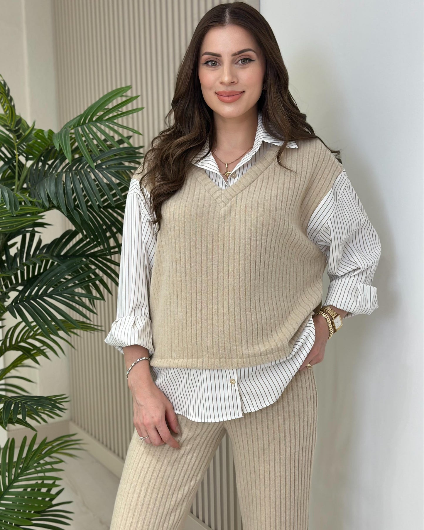 The Cozy Chic Knit Vest & Plaid Shirt Layering Set