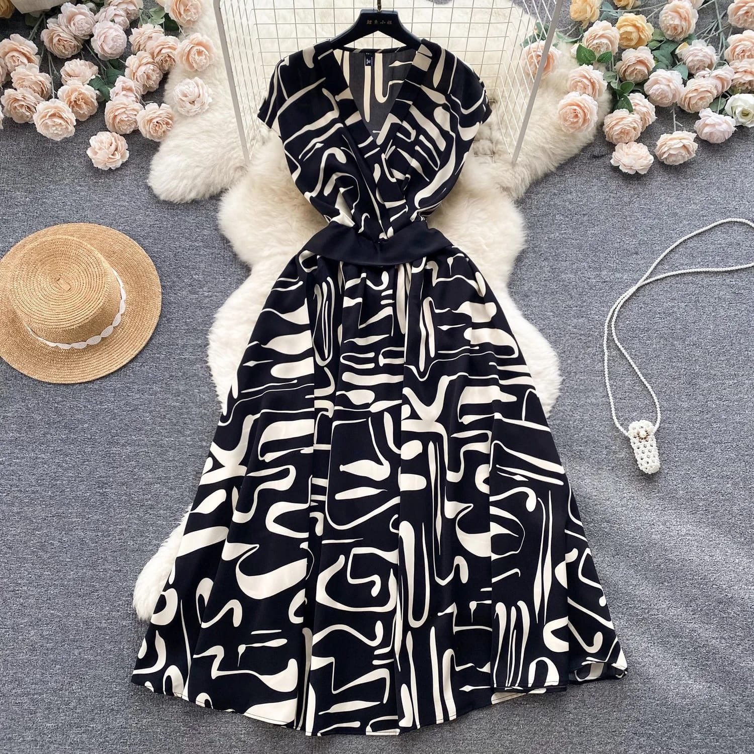 Chic Abstract Wrap Maxi Dress