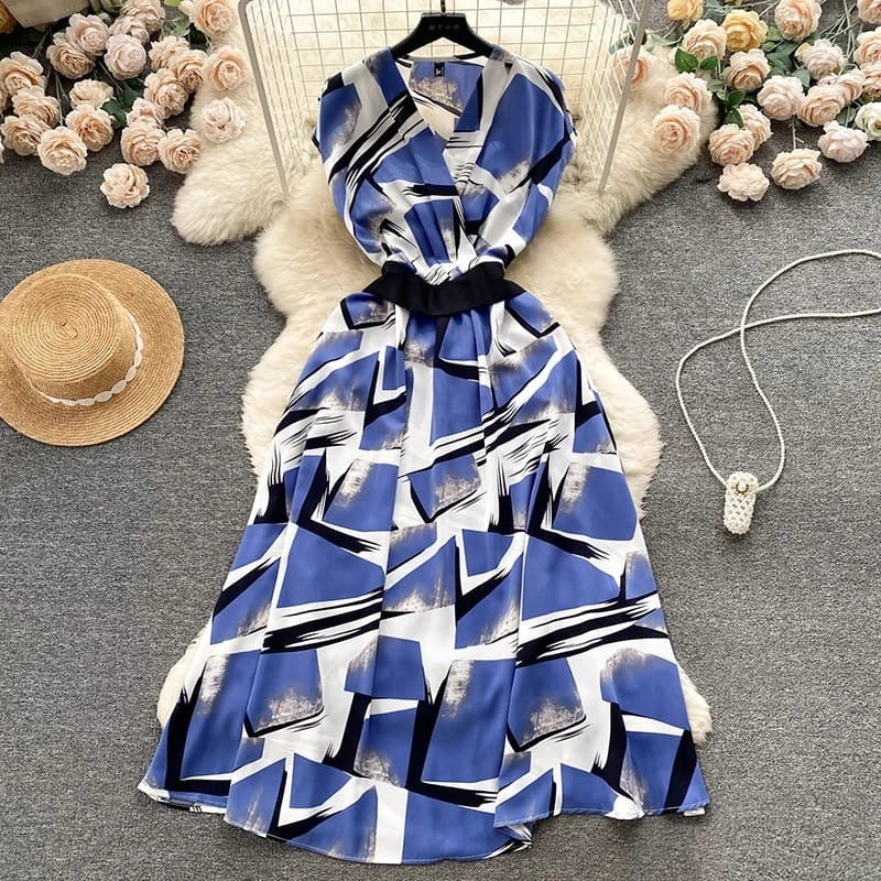 Chic Abstract Wrap Maxi Dress