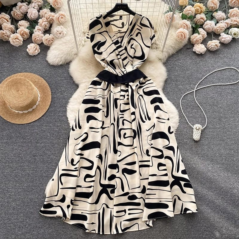 Chic Abstract Wrap Maxi Dress