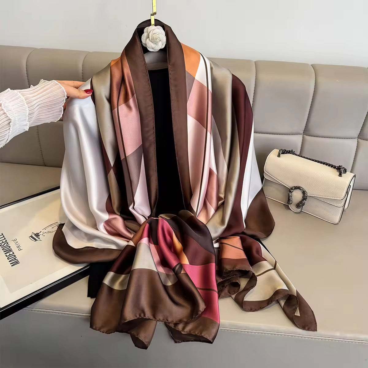 Rosewood Abstract Geometric Imitation Silk Stole