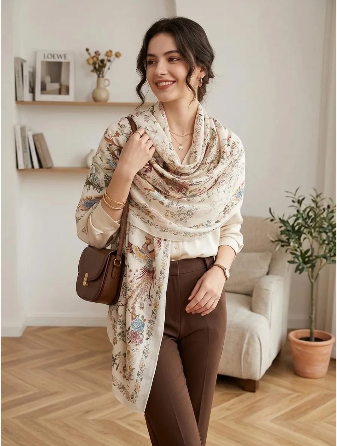 Eden Garden Bird & Floral Viscose Cotton Stole