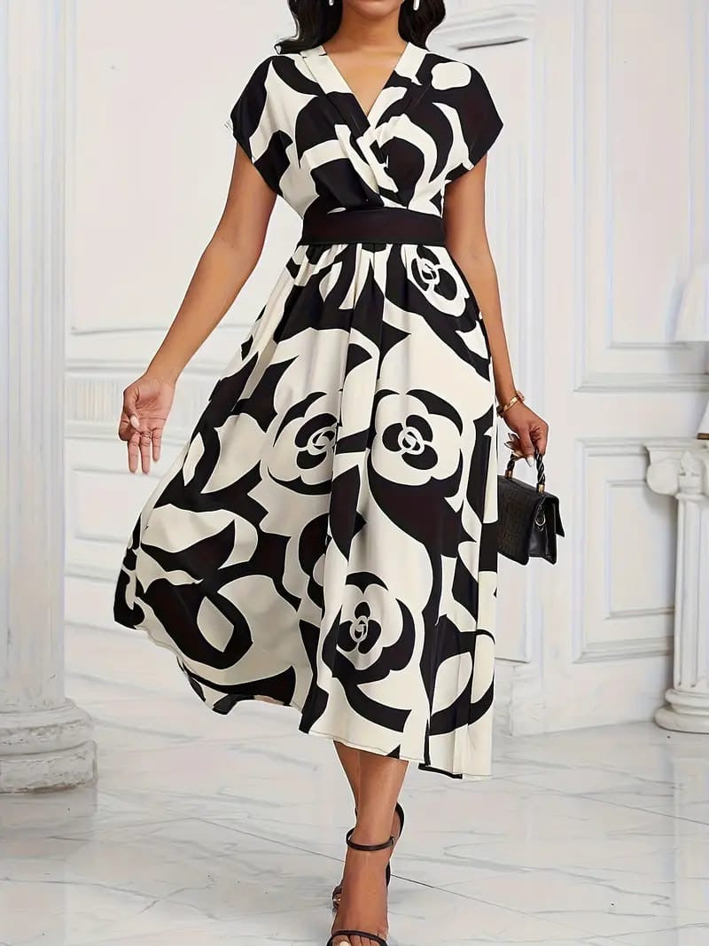 Chic Abstract Wrap Maxi Dress