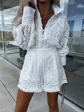 Orek Hollow out Blouse and shorts set