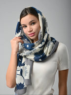 Blue & Grey Floral Cotton Stole