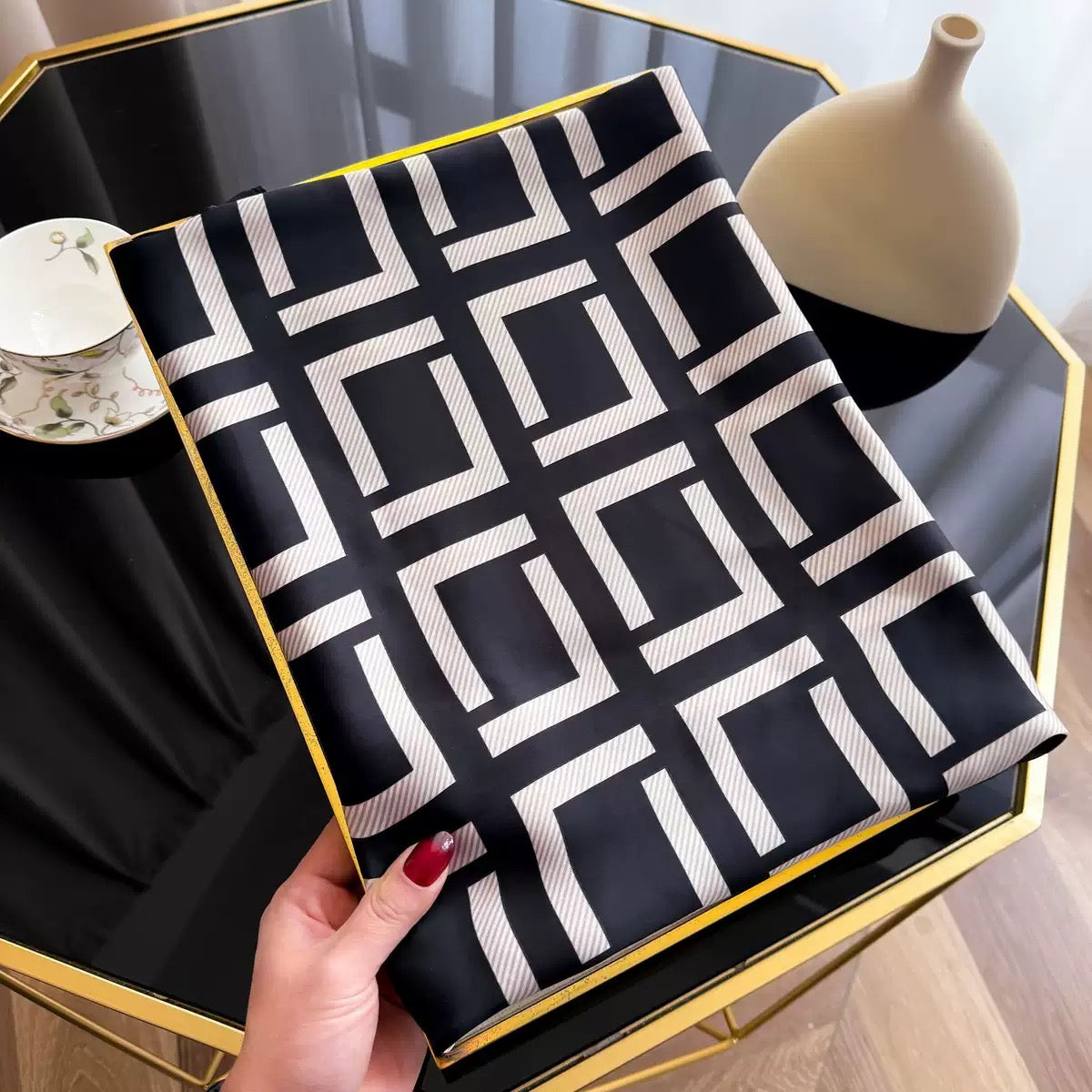 Geometric Maze Print Silk Scarf