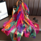 Vibrant Multicolor Abstract Feather Print Imitation Silk Stole