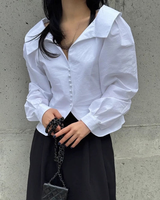 Mike Wide Collar Button-Up Blouse