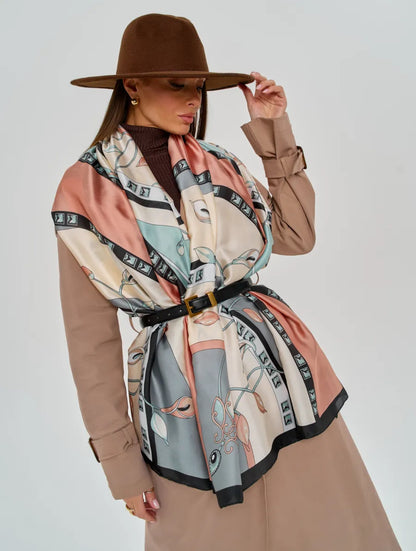 Peach & Ivory Abstract Print Silk Stole