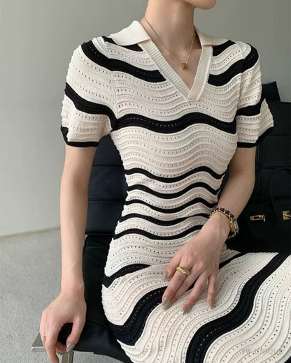 Jeff Elegant Wave Pattern Midi Dress