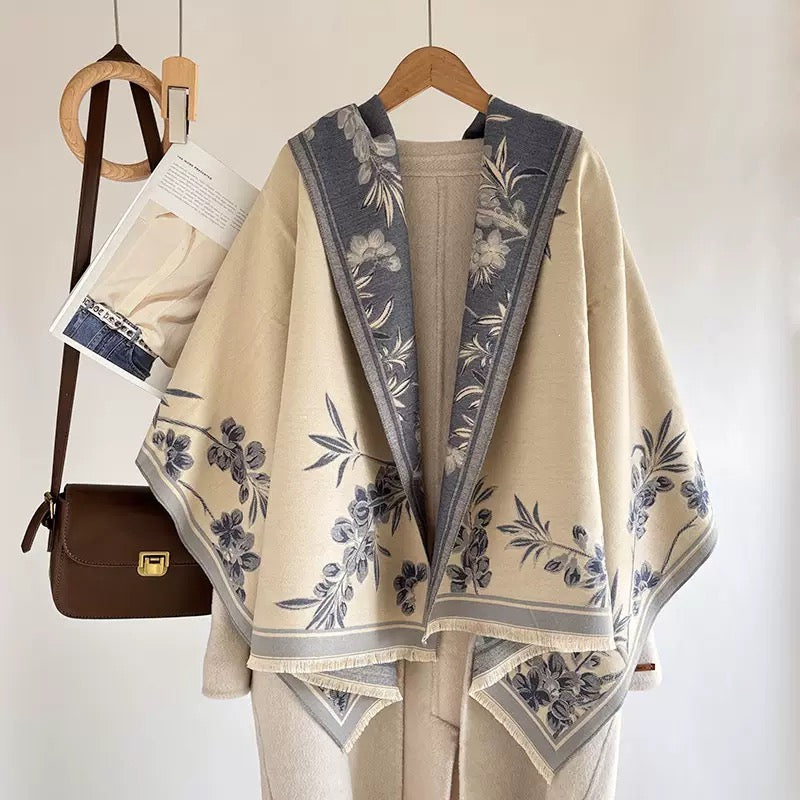 Classic Ivory & Indigo Floral Wrap
