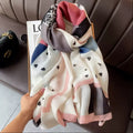 Abstract heart print cotton stole in soft pastel colorblock design