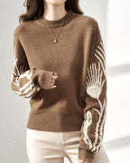 Abstract Jacquard Sleeve Knit Pullover