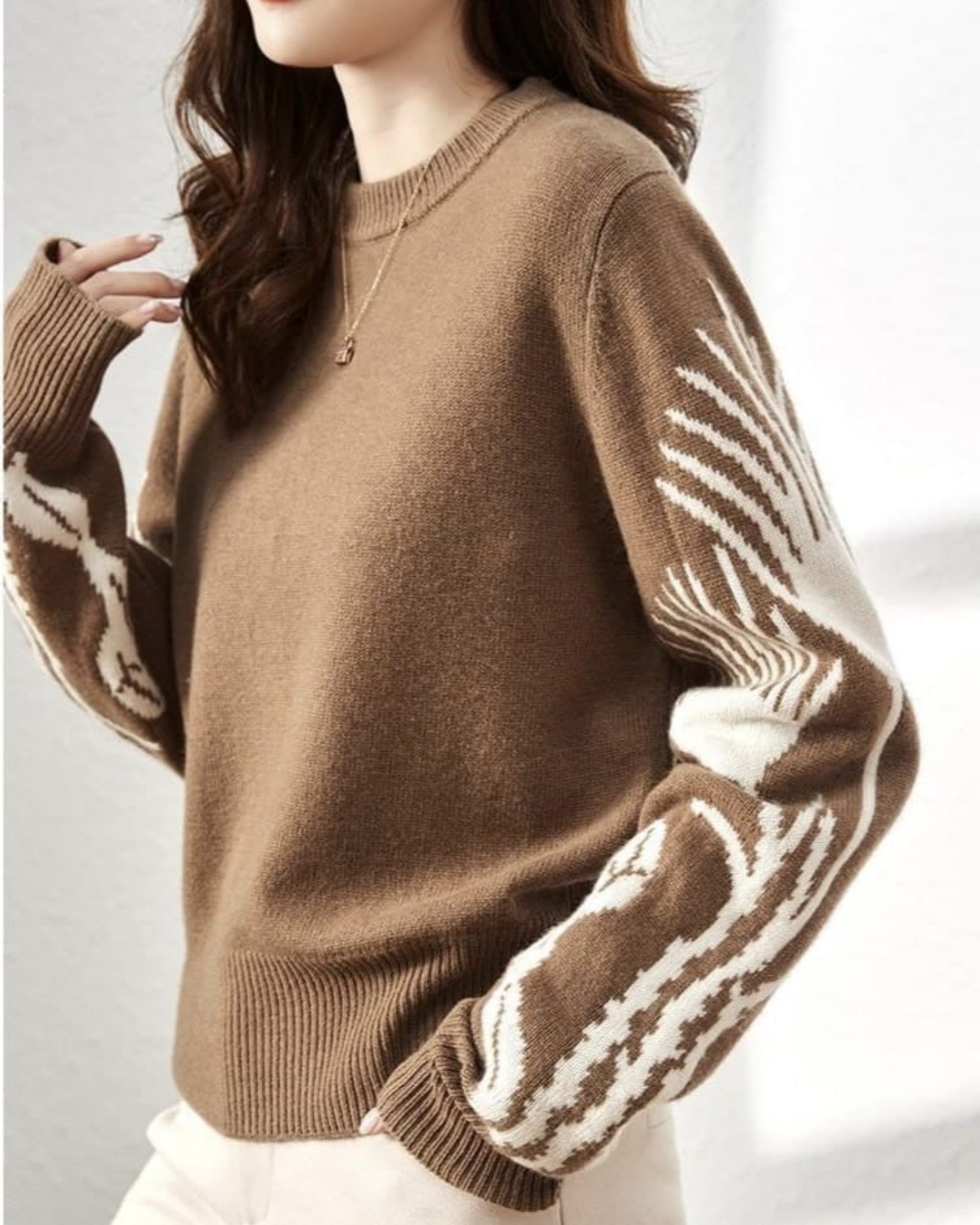 Abstract Jacquard Sleeve Knit Pullover