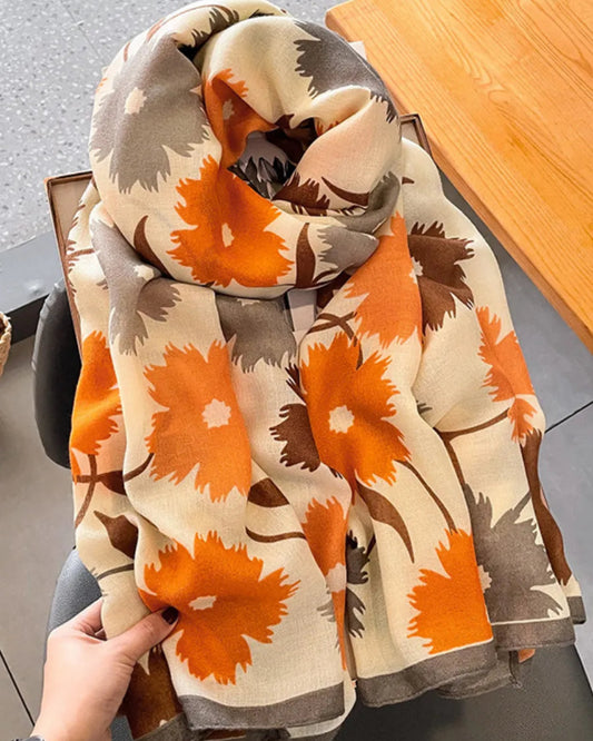 Lightweight cotton stole with floral print for daily layering