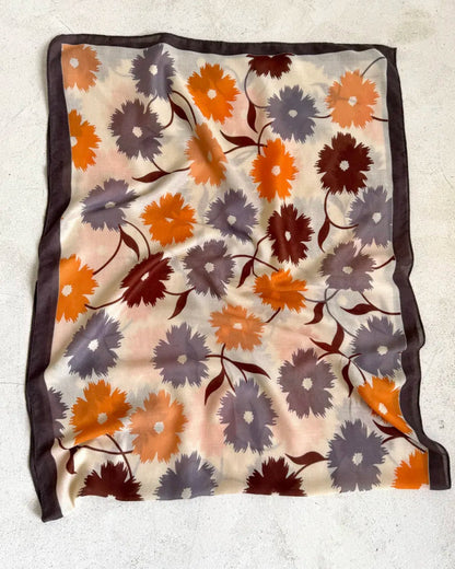 Floral cotton stole in rust orange and beige tones for winter wear