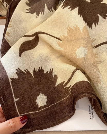 Brown and beige floral cotton scarf with soft breathable fabric