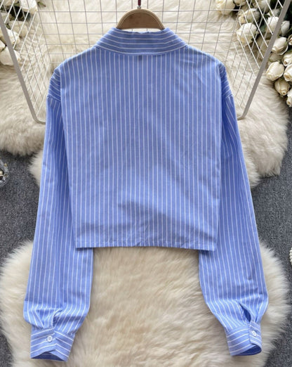 Flantis Striped Lacework Crop Shirt