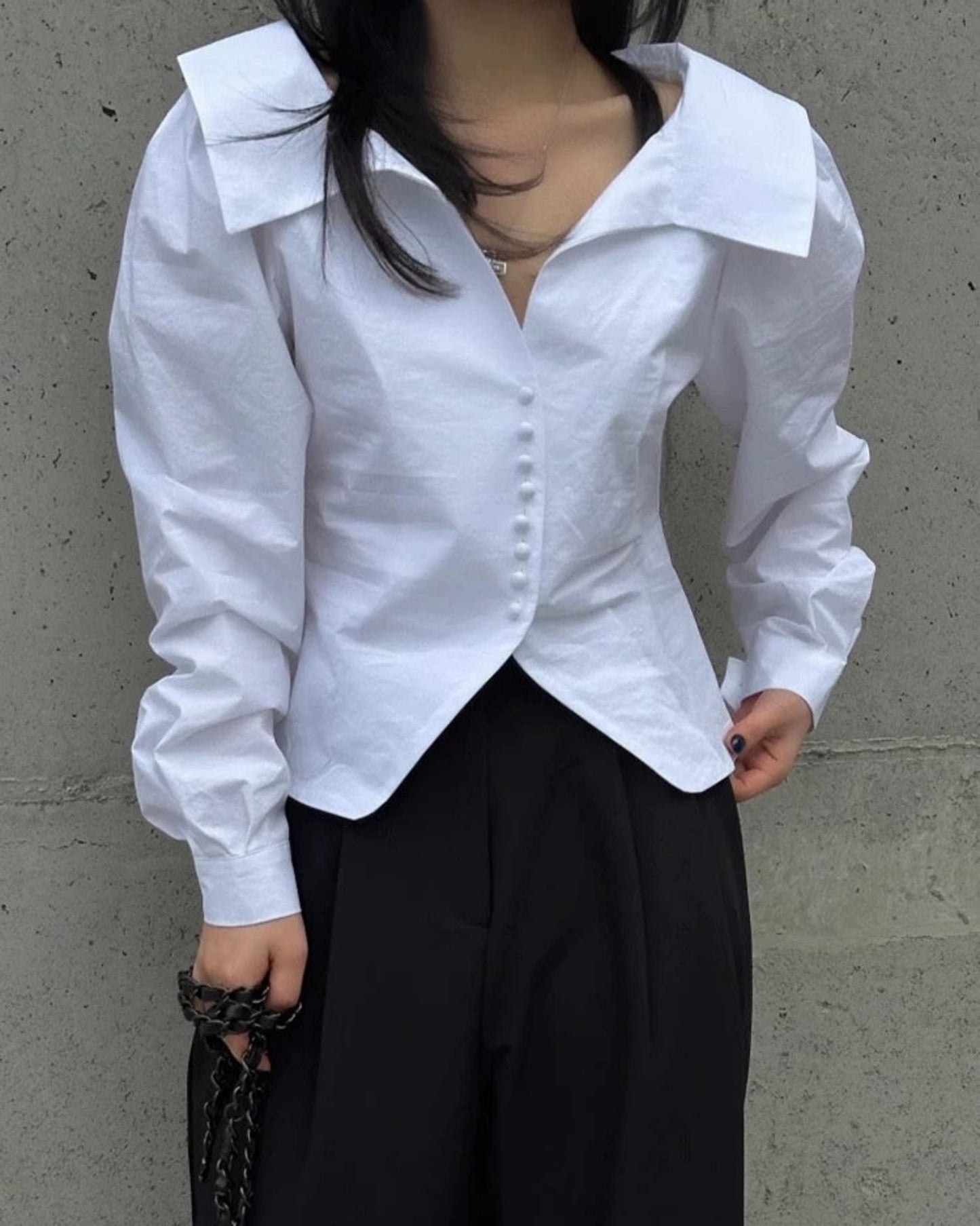 Mike Wide Collar Button-Up Blouse