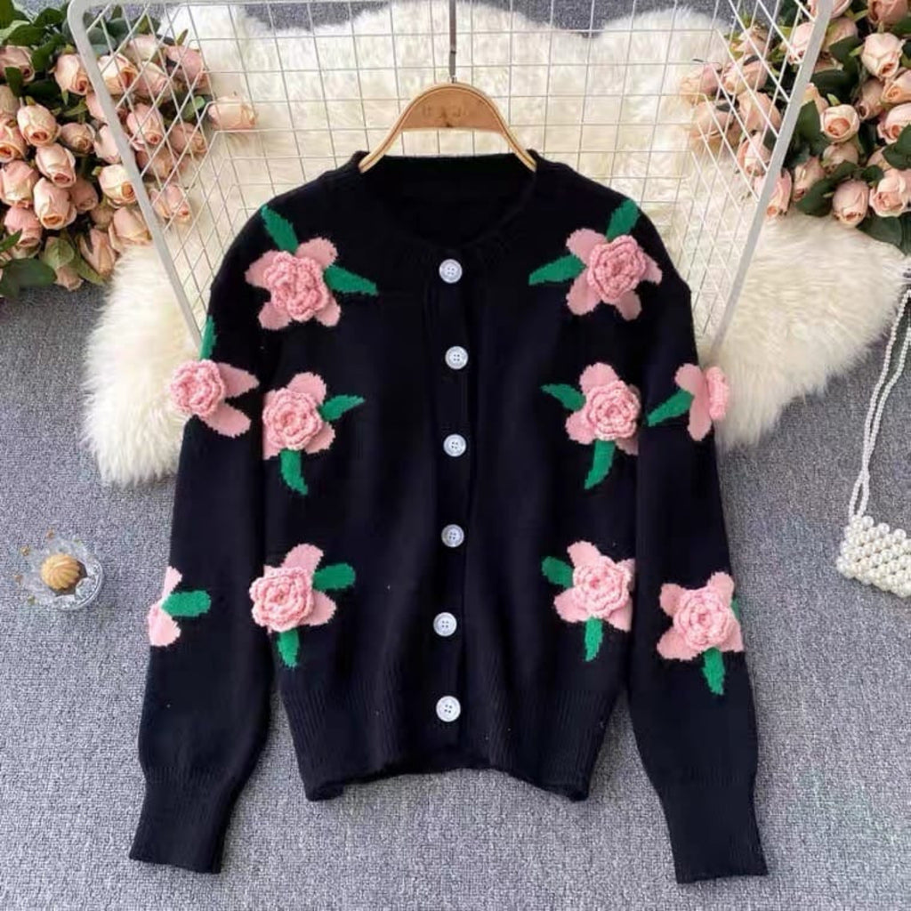 Blossom Charm 3D Floral Knit Cardigan