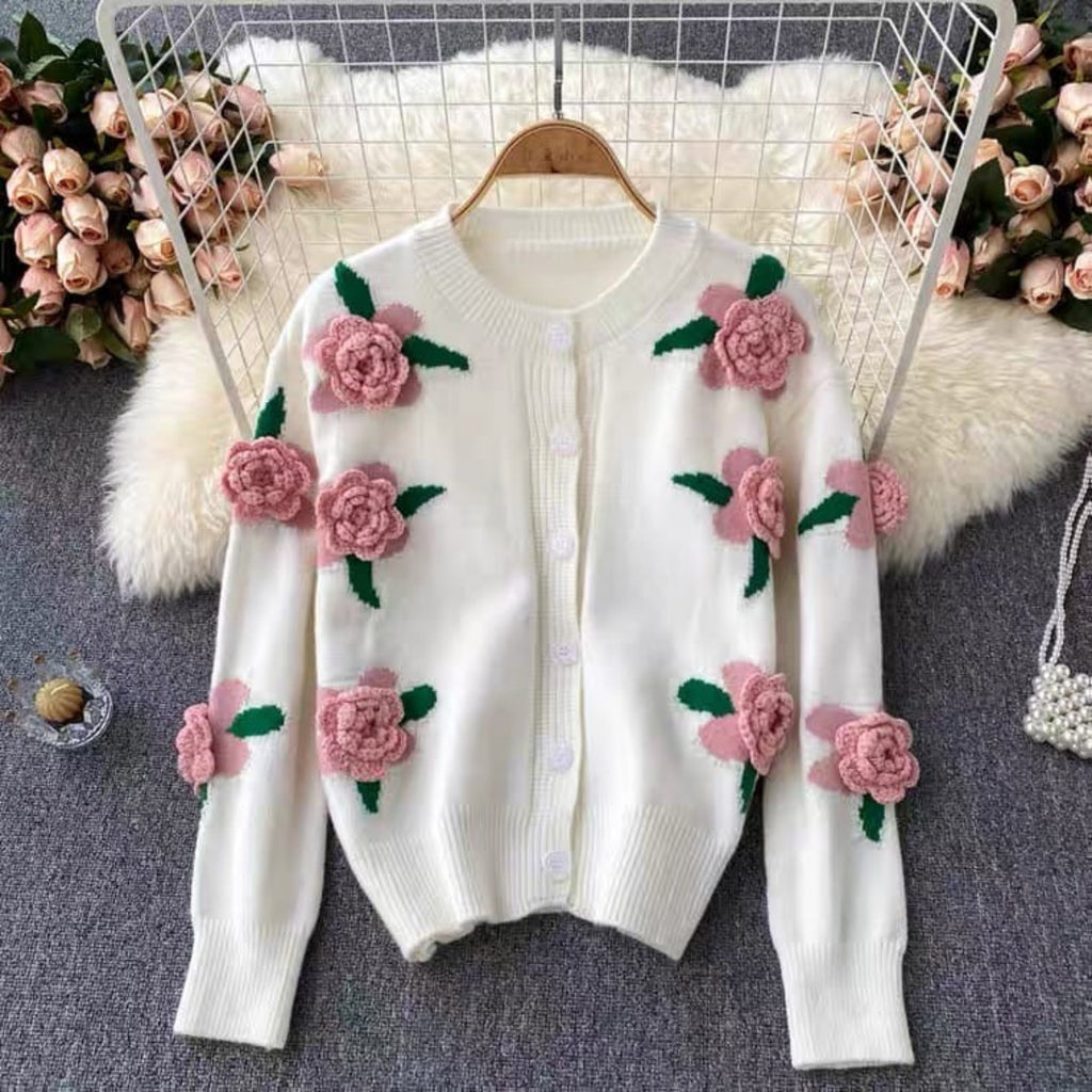 Blossom Charm 3D Floral Knit Cardigan
