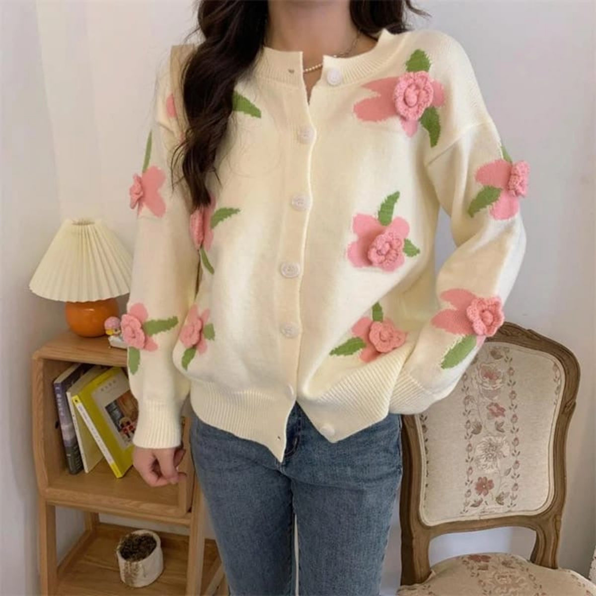 Blossom Charm 3D Floral Knit Cardigan