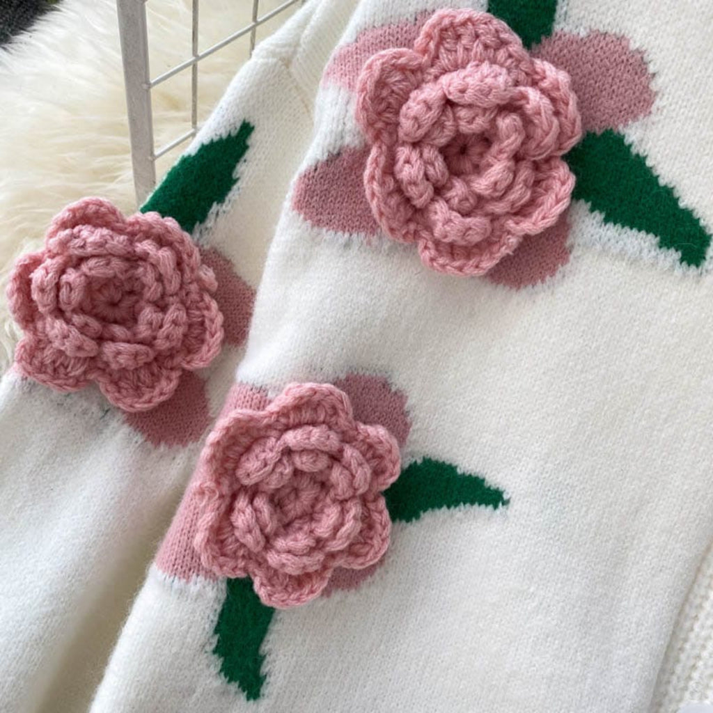Blossom Charm 3D Floral Knit Cardigan