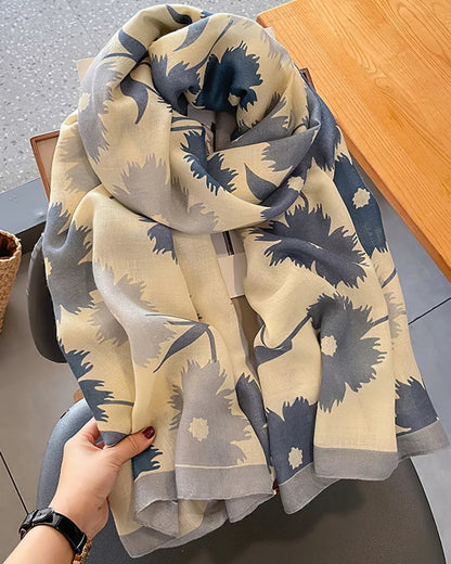 Floral cotton stole for women in blue and grey