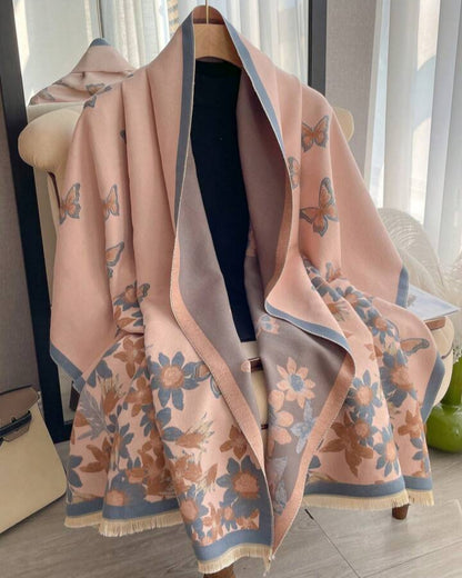 Blush Butterfly & Floral Reversible Cashmere-Feel Wrap
