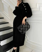 Boutique High-Neck Buttoned Knit Sweater
