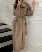 Boutique High-Neck Buttoned Knit Sweater