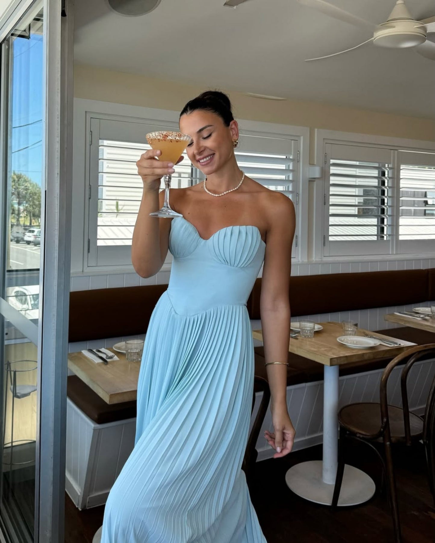 Macreal Elegant Pleated Strapless Maxi Dress