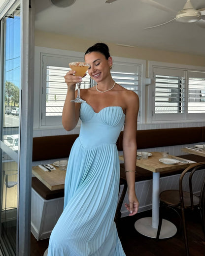 Macreal Elegant Pleated Strapless Maxi Dress