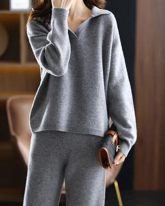 Chic Knit Polo Collar Lounge Set