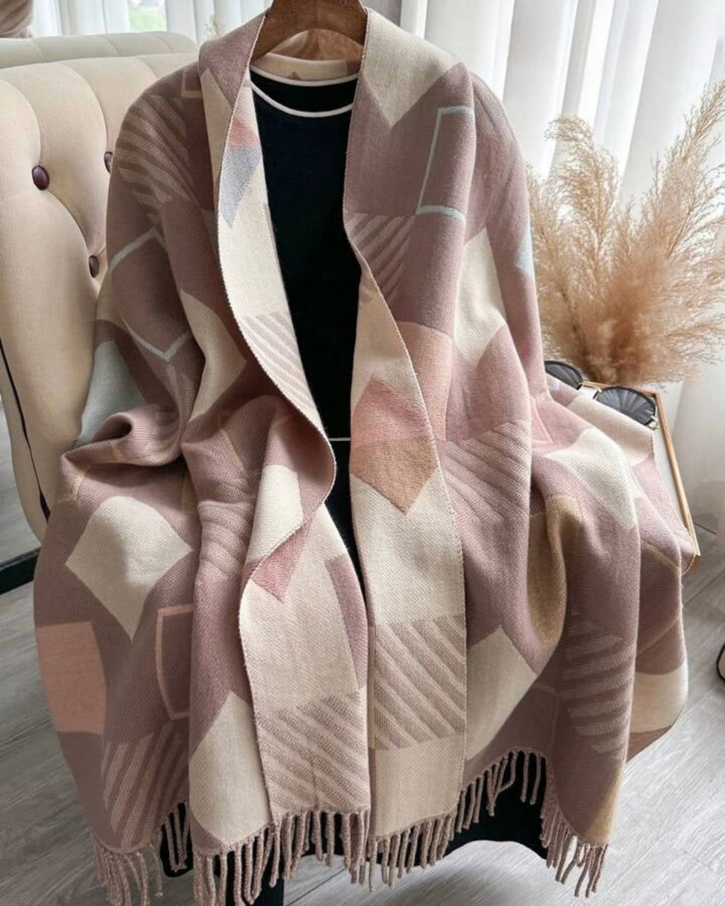 Chic Reversible Winter Poncho Shawl & Oversized Scarf