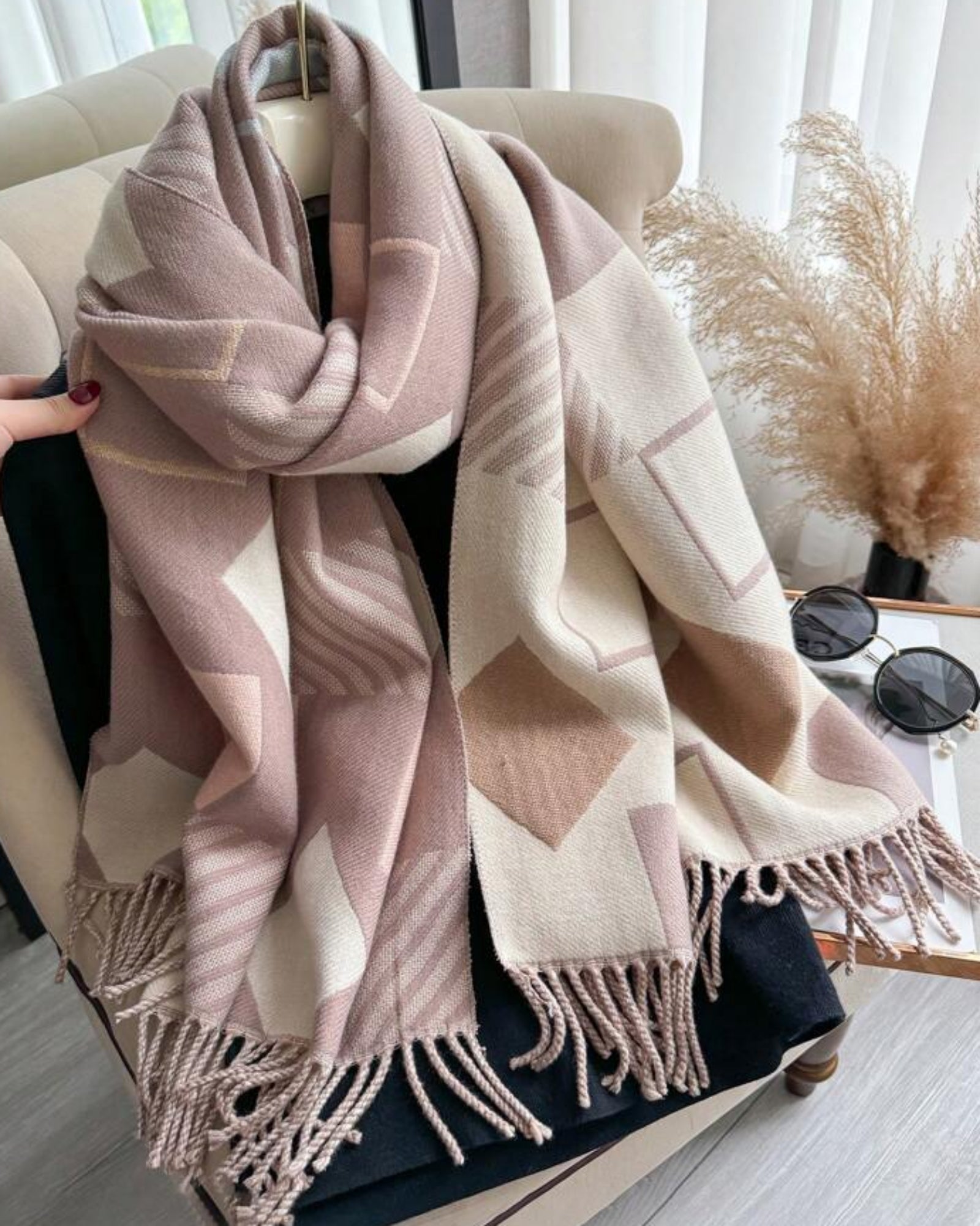 Chic Reversible Winter Poncho Shawl & Oversized Scarf