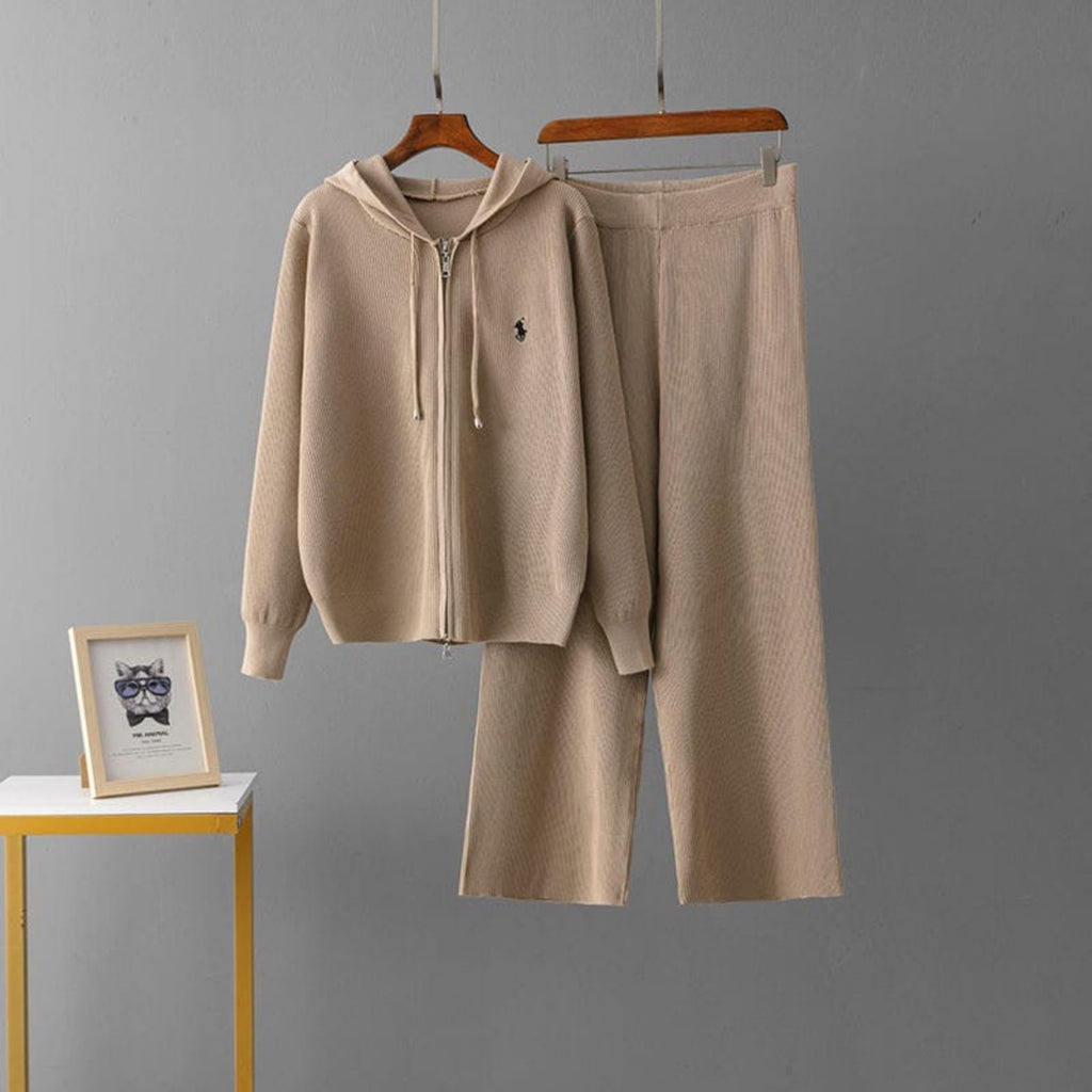 Chic Ribbed Knit Hooded Leisure Suit