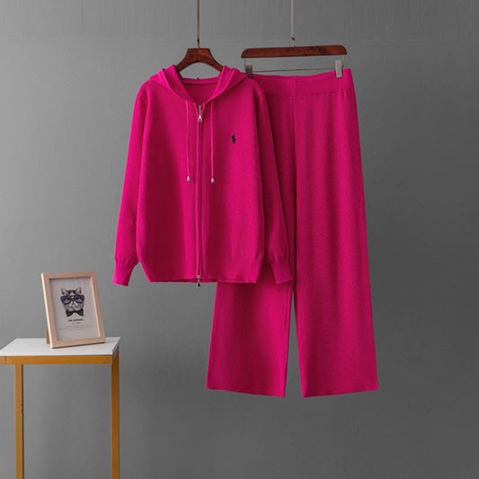 Chic Ribbed Knit Hooded Leisure Suit