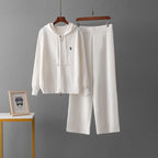 Chic Ribbed Knit Hooded Leisure Suit