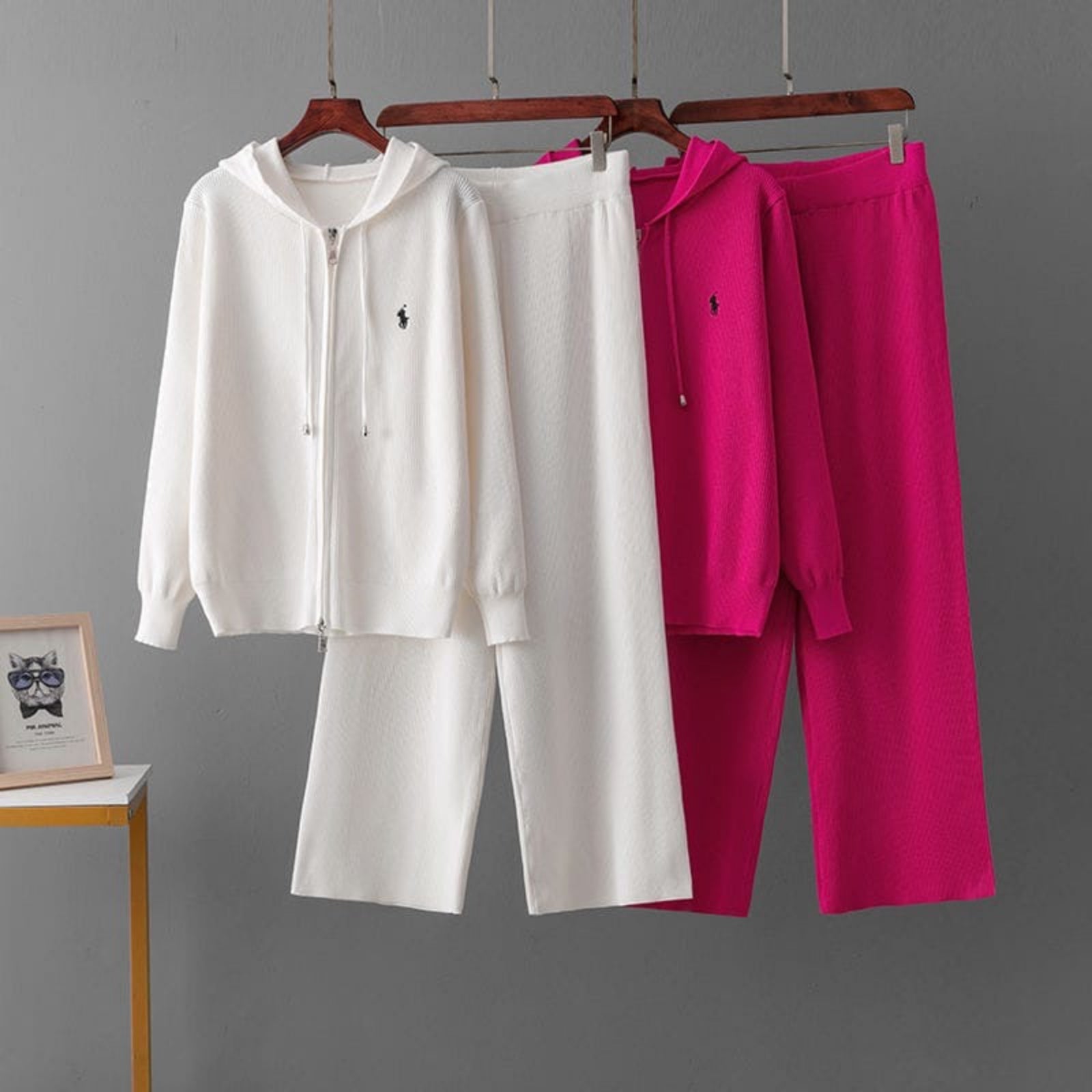 Chic Ribbed Knit Hooded Leisure Suit