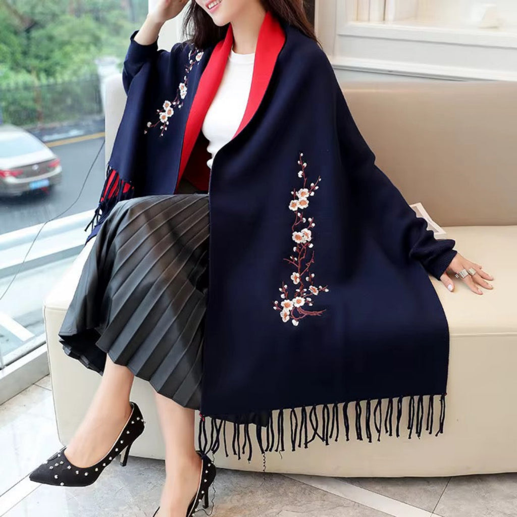 Classic Reversible Wool Blend Shawl Wrap
